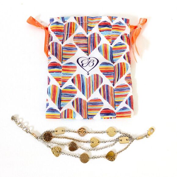 Brighton 3 Strand Retired Bracelet Hearts, Discs, Rectangles 7-8 inches Pouch - Picture 1 of 5